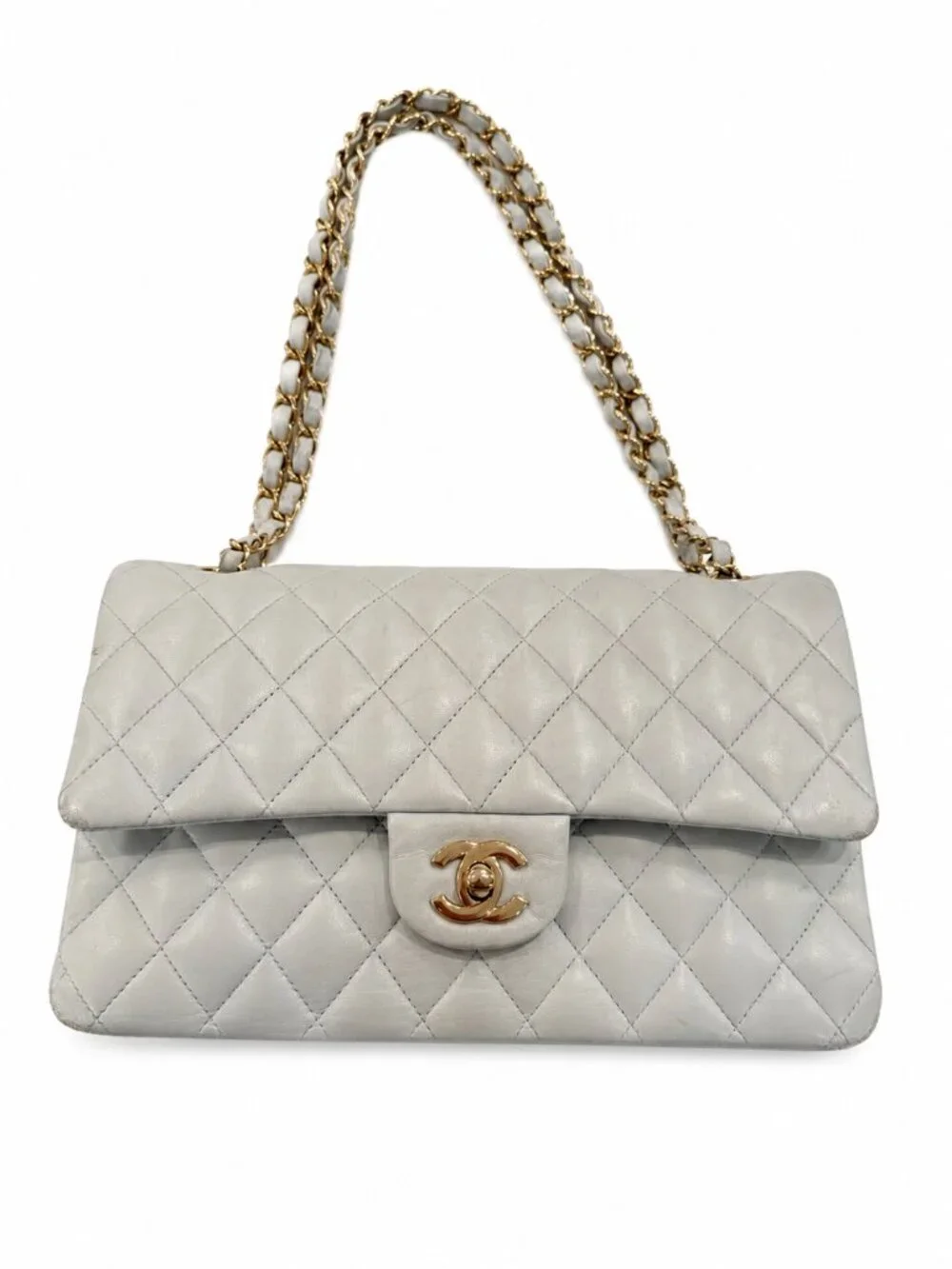 Chanel Classic Flap Bag – Light Blue / Gray Lambskin & Gold Hardware